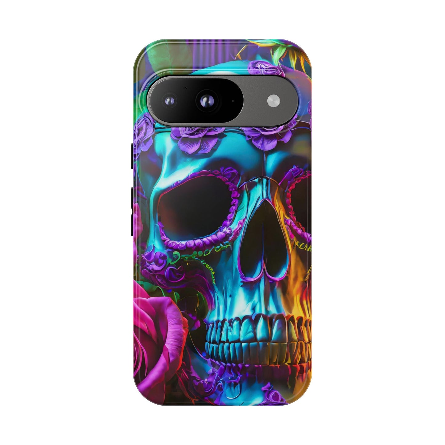 Neon Skull and Roses Vibrant Tough Phone Case