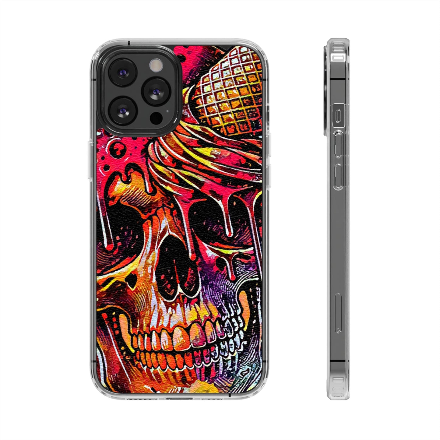 Neon Ice Cream Skull Clear Phone Case