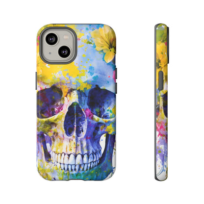 Vibrant Blue Floral Skull Tough Phone Case