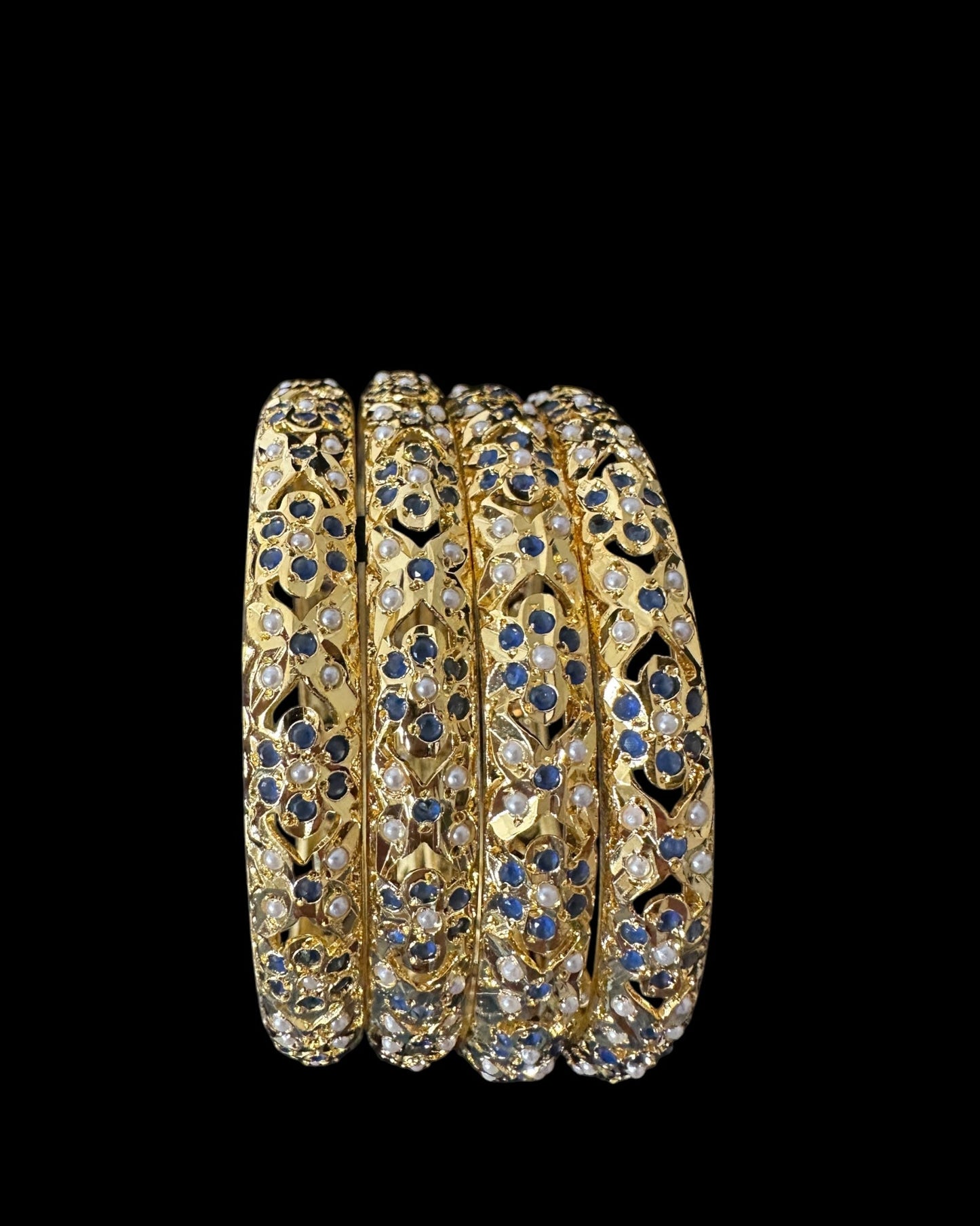 B808 Amira sapphire pearls bangles - set of 4 ( READY TO SHIP )