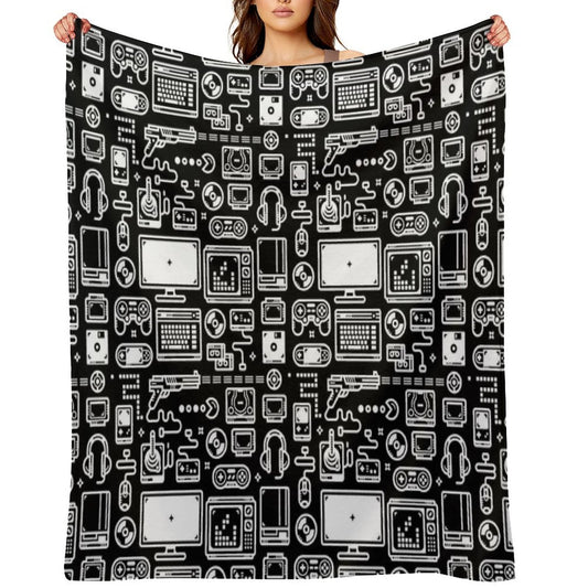 Retro Gamer Video Game Consoles, PC's, Controllers, Joysticks And Gamepads Throw Blanket