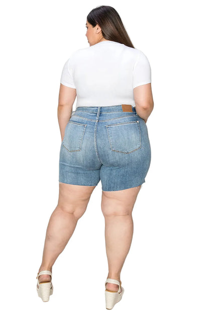 Full Size High Waist Raw Hem Denim Shorts