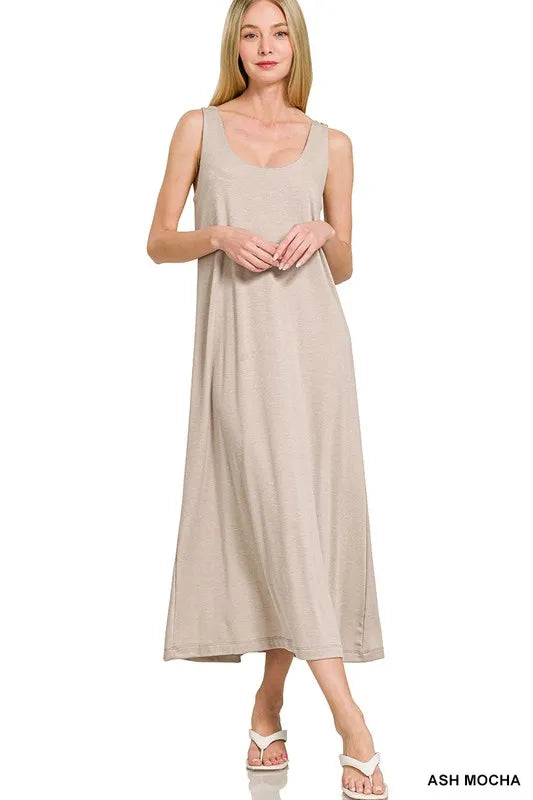 Zenana French Terry Twisted Strap Midi Dress