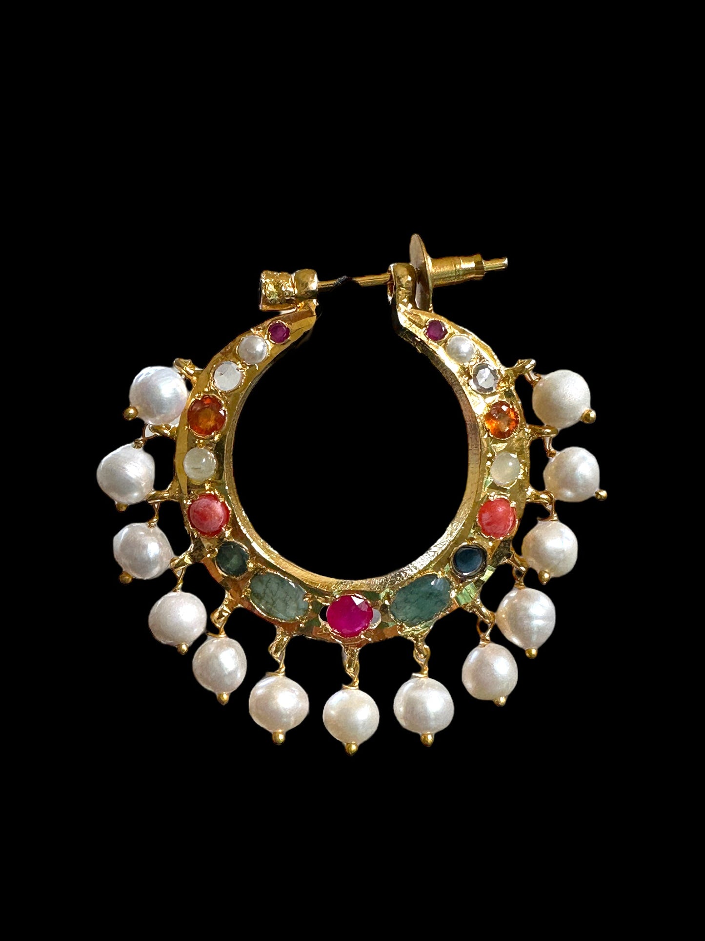 DER556 Chandbali in fresh water pearls and navratan  ( SHIPS IN 4 WEEKS)