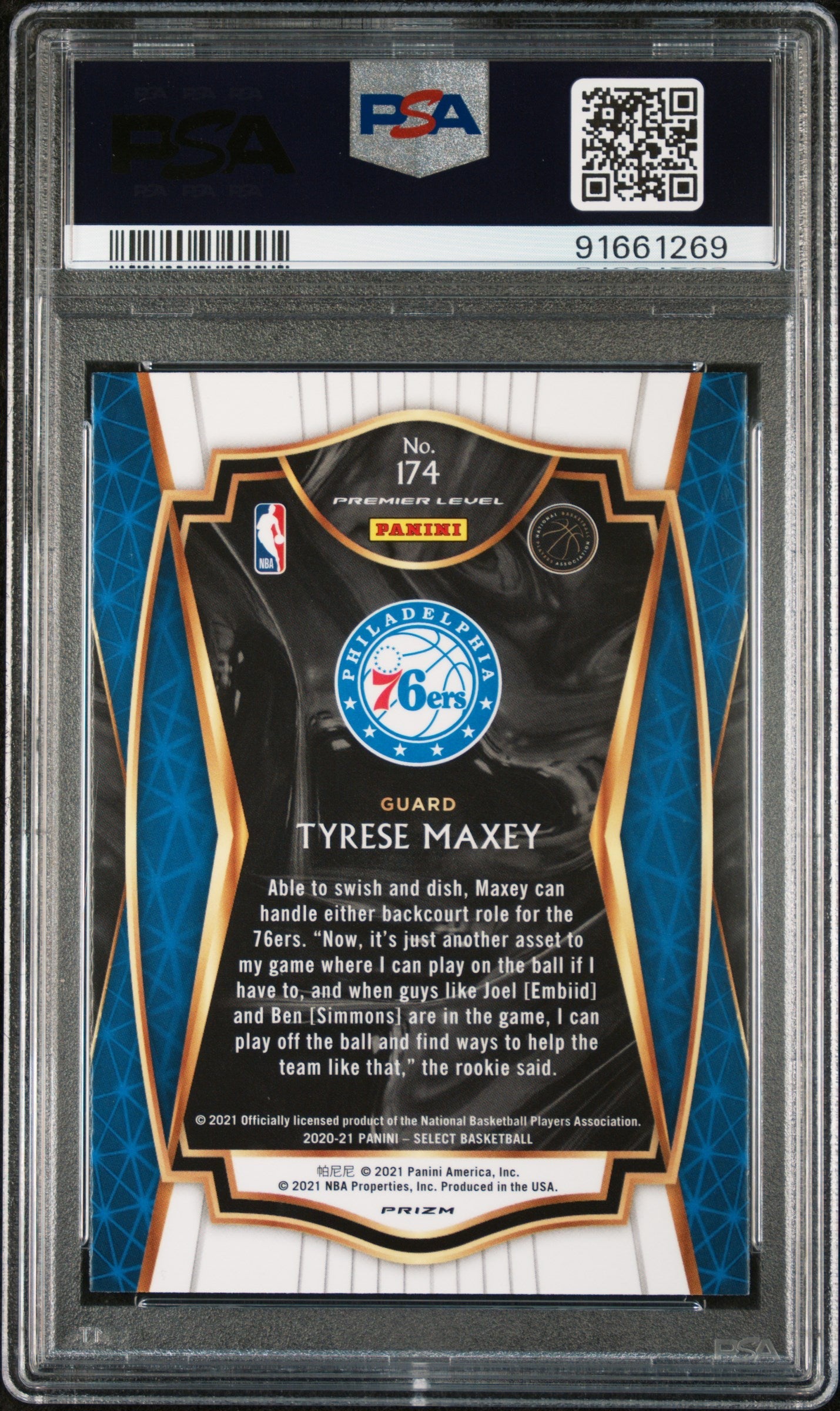 Graded 2020 Panini Select Tyrese Maxey #174 Red/White/Green Cracked Ice Rookie RC Basketball Card PSA 10 Gem Mint