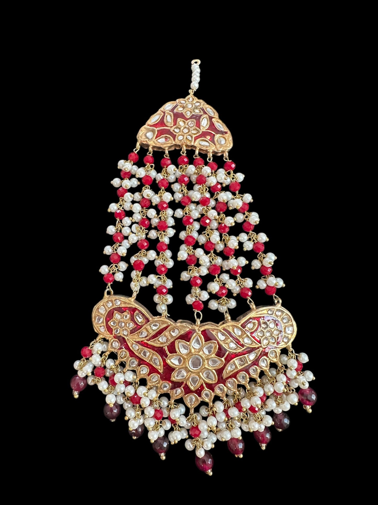 JTK37 kundan jhoomar tika in red meenakari  ( READY TO SHIP )