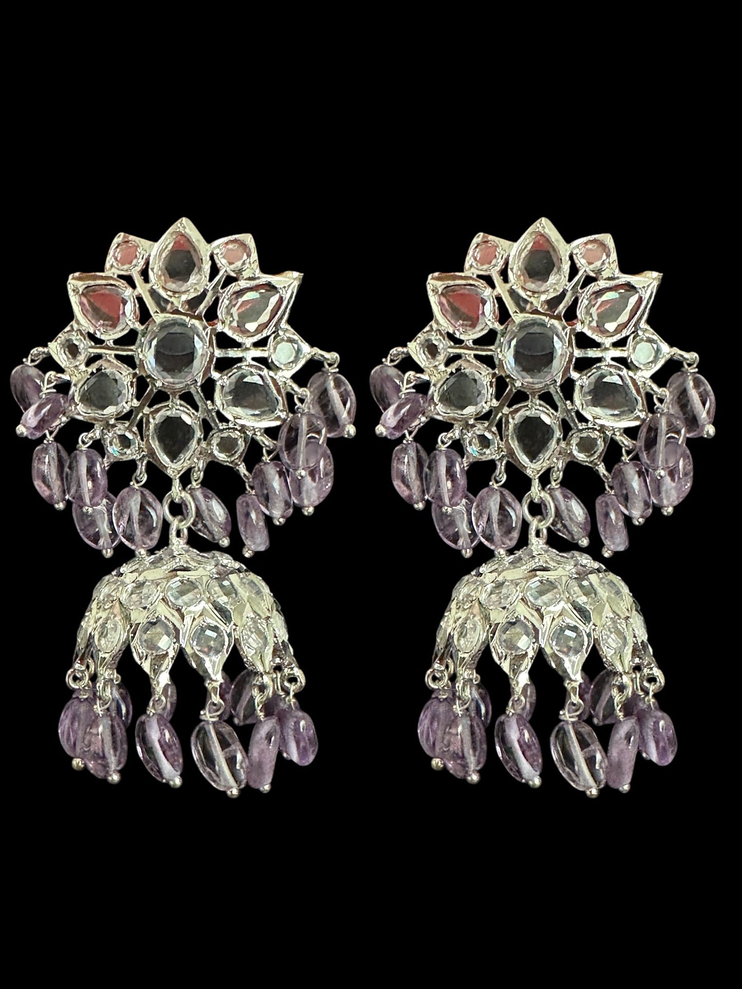 Khushi long necklace with earrings in real amethyst beads ( SHIPS IN 4 WEEKS )