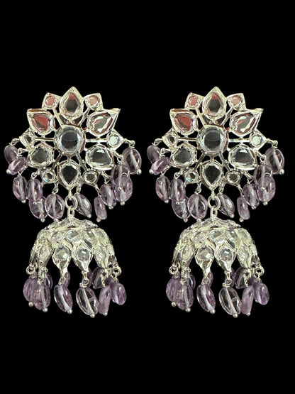 Khushi long necklace with earrings in real amethyst beads ( SHIPS IN 4 WEEKS )