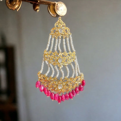 DJHR87 Hyderabadi jhoomar in fresh water pearls and rubies ( SHIPS IN 3 WEEKS )