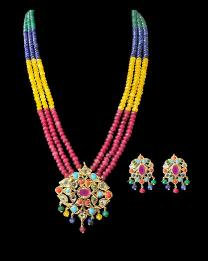 NS214 Meeraj necklace set ( navratan   ) ( READY TO SHIP )