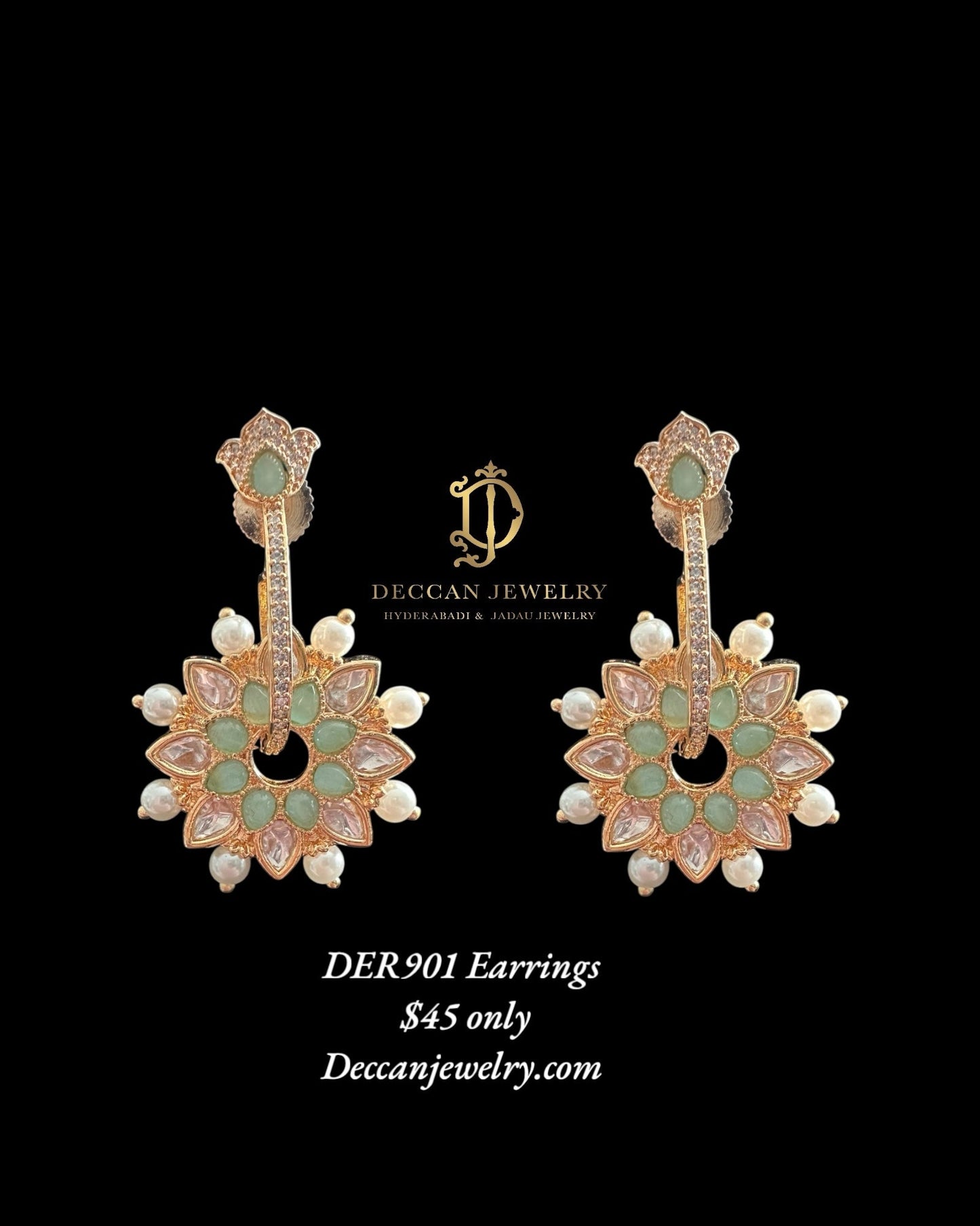 DER901 Mint green Polki earrings ( READY TO SHIP )