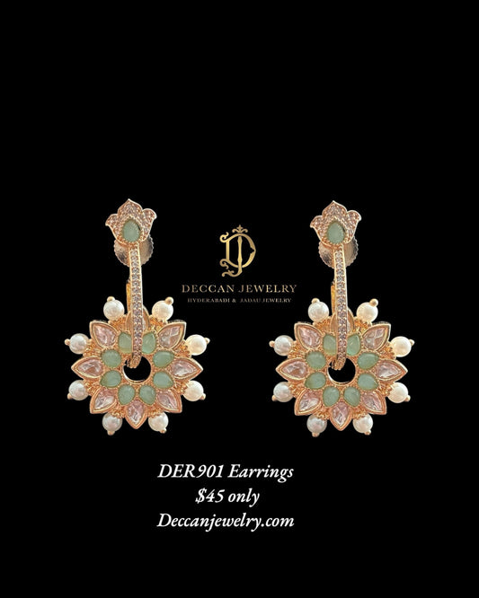 DER901 Mint green Polki earrings ( READY TO SHIP )