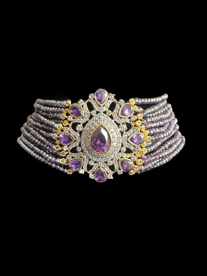 C526 Erin zircon choker in purple ( SHIPS IN 4 WEEKS )