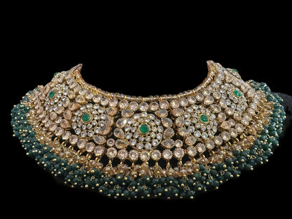 BR496 Faiza bridal set in emerald ,champagne combination  ( SHIPS IN 4 WEEKS )