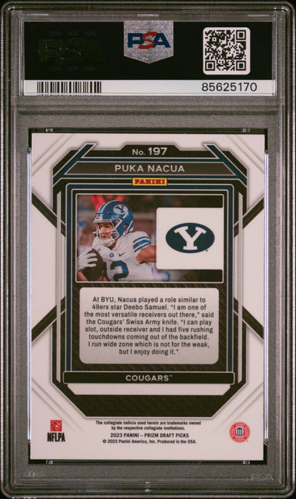 Graded 2023 Panini Prizm Draft Picks Puka Nacua #197 Rookie RC Football Card PSA 9 Mint