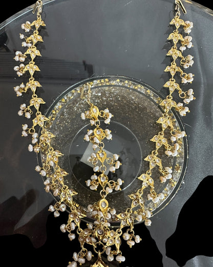 DJTK357 Neelofar moissanite Polki mathapatti with fresh water pearls ( READY TO SHIP)