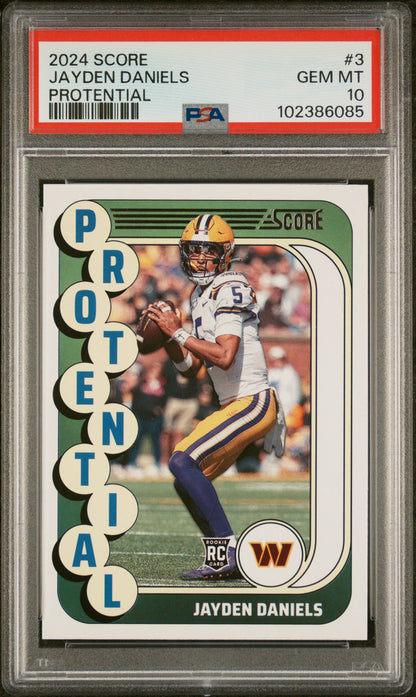 Graded 2024 Panini Score Jayden Daniels #3 Protential Rookie RC Football Card PSA 10 Gem Mint