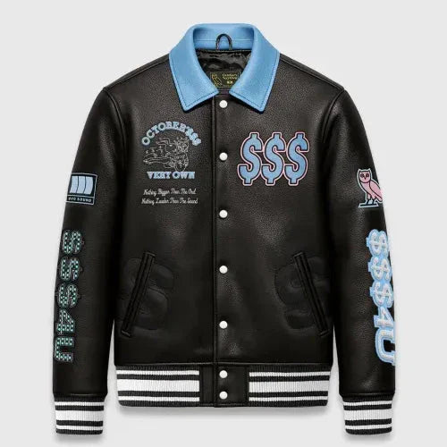 $$$4U Collared Varsity Black Jacket