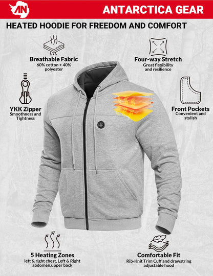 ANTARCTICA GEAR Heated Hoodie Sweater for Men with 12V 20000mAh Battery Pack