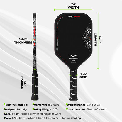 NightBlade Pickleball Paddle - 16mm