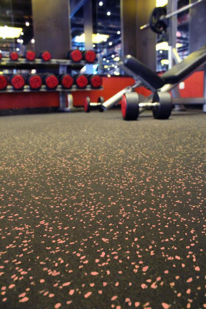 Rubber Gym Flooring - Black with Red Fleck - Muscle D Fitness - 6m & 8mm Thickness