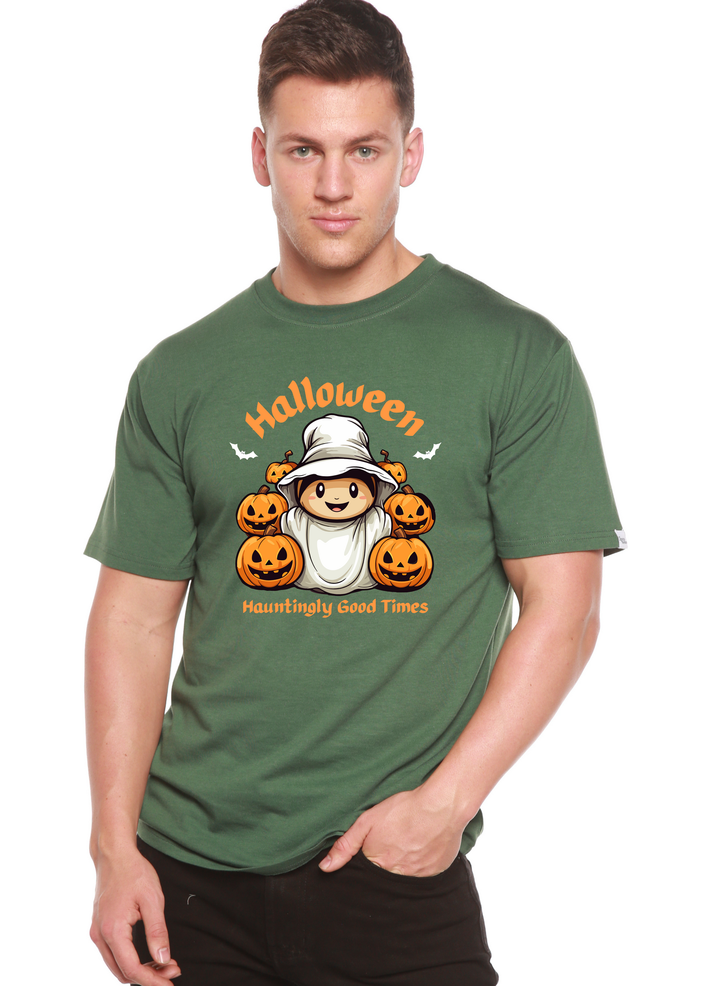Halloween Hauntingly Good Times Day Men's Bamboo Viscose/Organic Cotton Short Sleeve Graphic T-Shirt