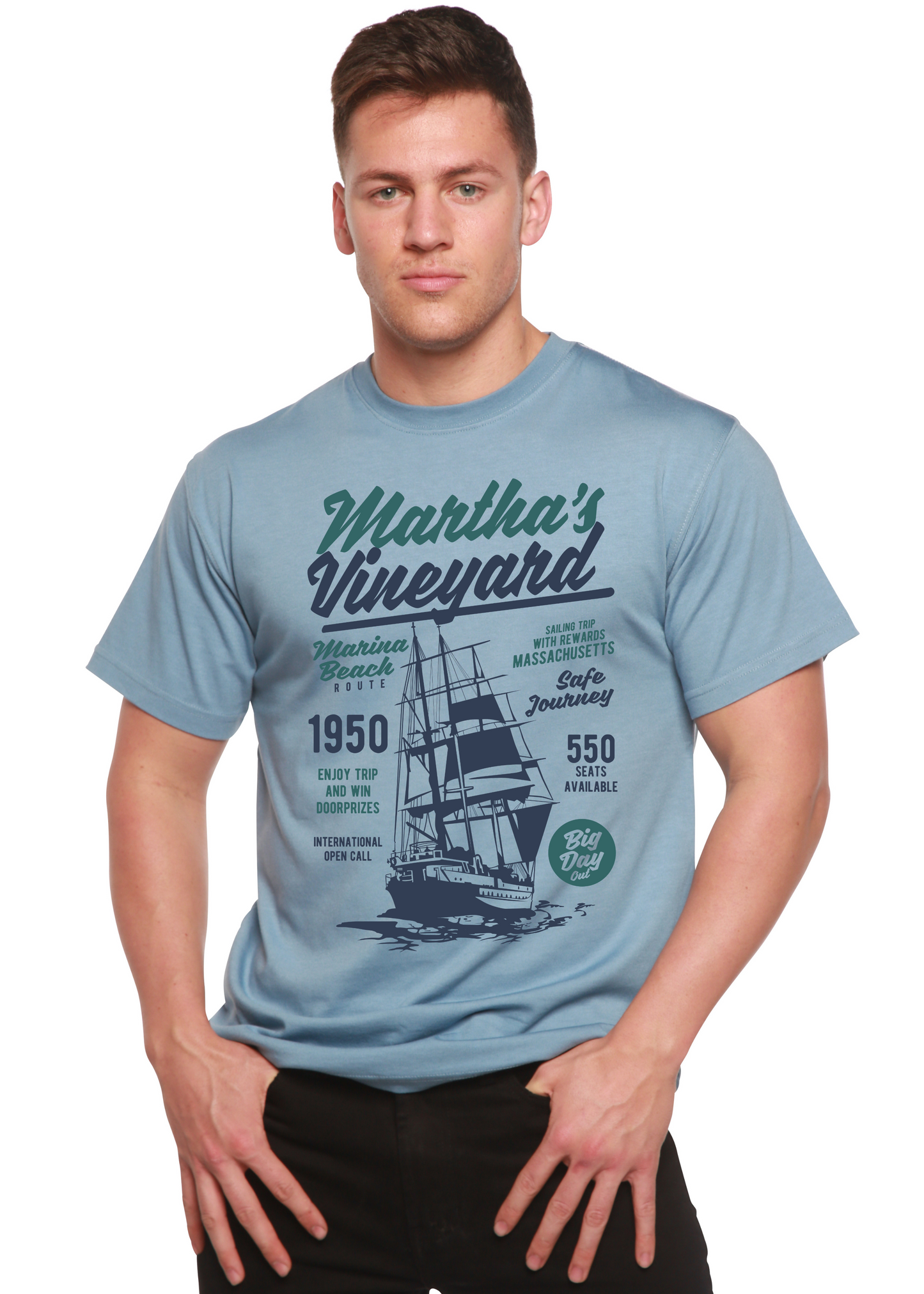 Martha's vineyard Men's Bamboo Viscose/Organic Cotton Short Sleeve Graphic T-Shirt