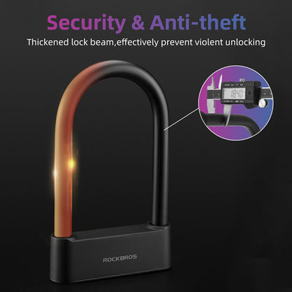 ROCKBROS Smart Bike U Lock with Fingerprint and App Control Waterproof
