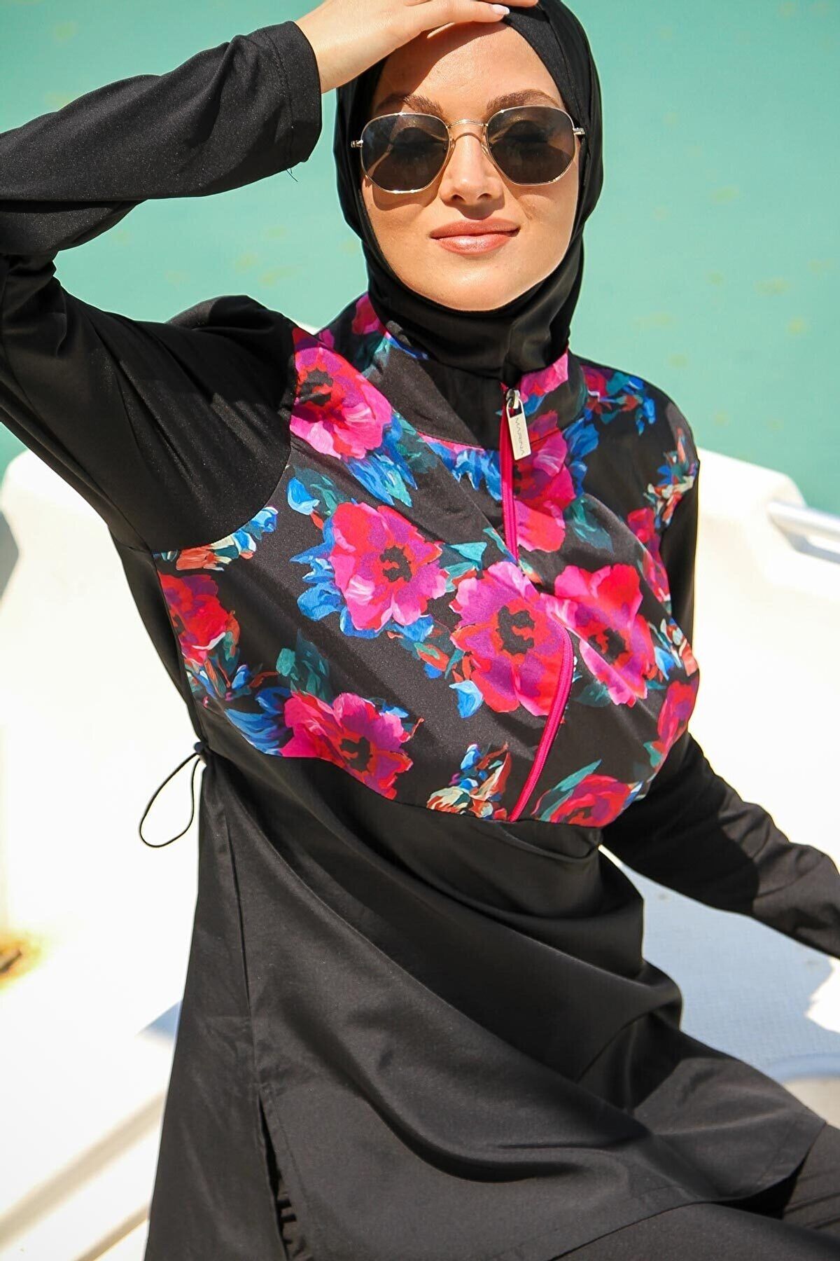 Woven Black Burkini Modest Swimwear M2268