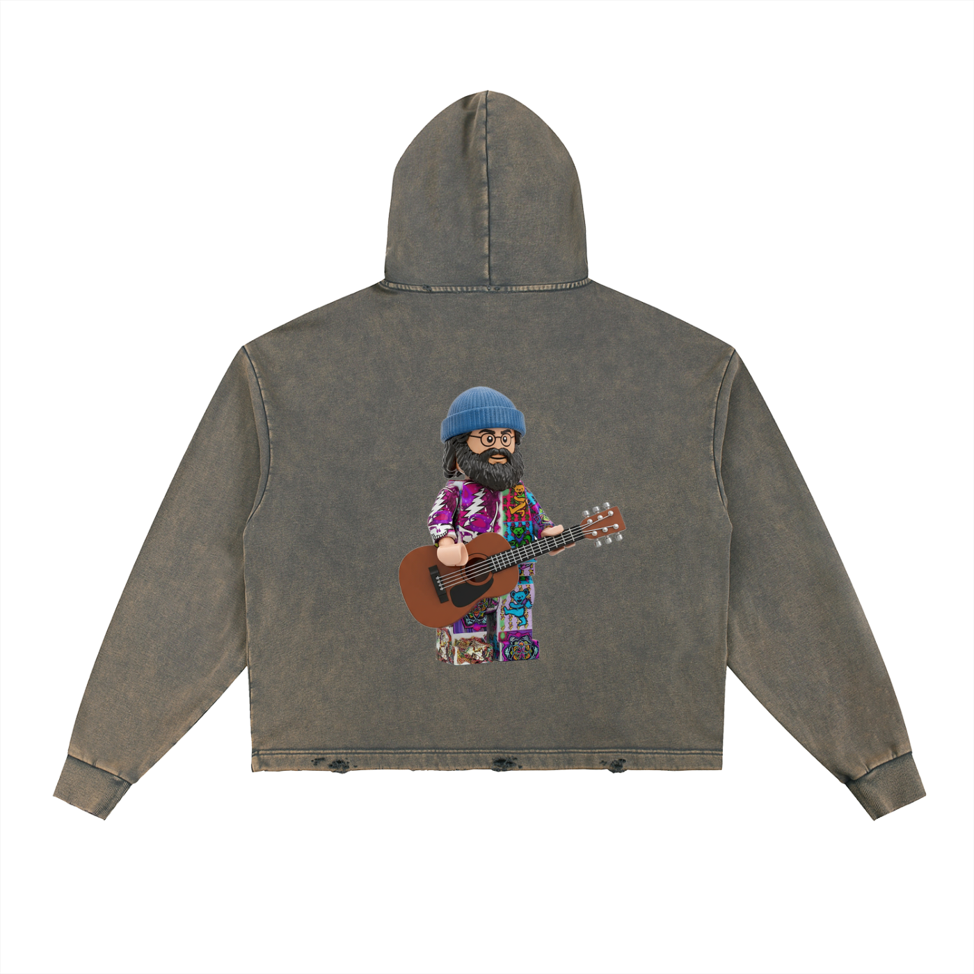 Jerry Garcia Mandala Vintage Washed Frayed-Hem Hoodie