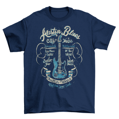 Men's Austin Blues Music Guitar T-Shirt