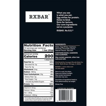 Rxbar Protein Bars, Protein Snack, Snack Bars, Chocolate Sea Salt, 22Oz Box (12 Bars)