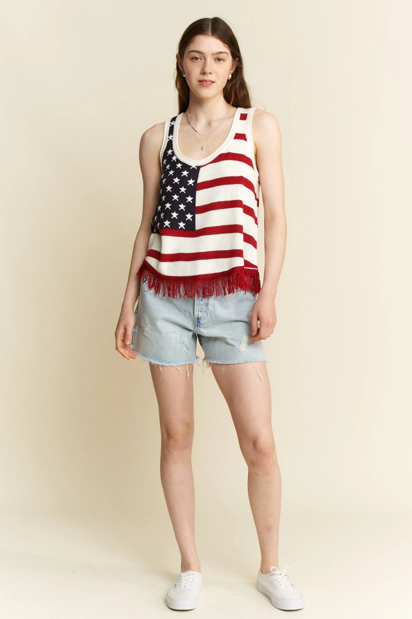 Jade By Jane American Flag Fringe Tank Top
