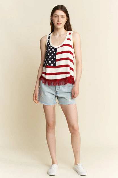 Jade By Jane American Flag Fringe Tank Top