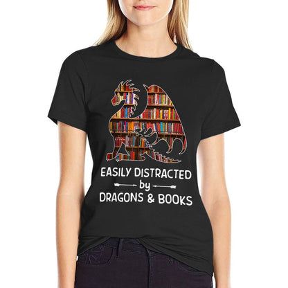Easily Distracted by Dragon And Books Nerds T-Shirt