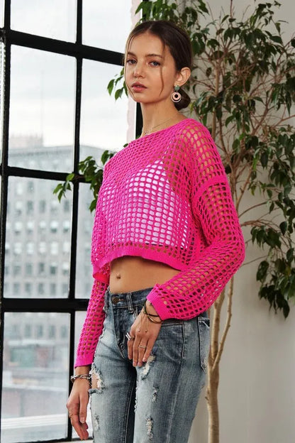 ADORA Drop Shoulder Crochet Crop Top
