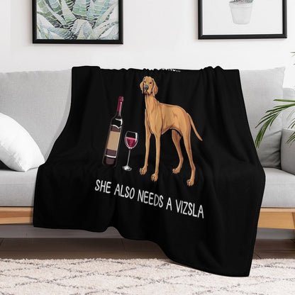 Vizsla And Wine Funny Dog Throw Blanket