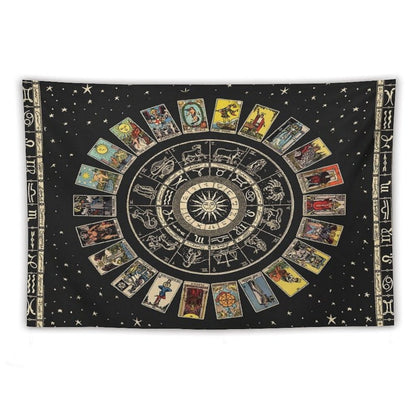 Wheel of The Zodiac, Astrology Chart And The Major Arcana Tarot Tapestry