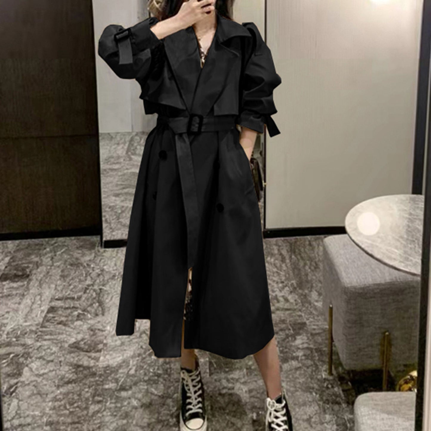 Women’s Elegant Oversized Trench Coat – Mid-Length Style