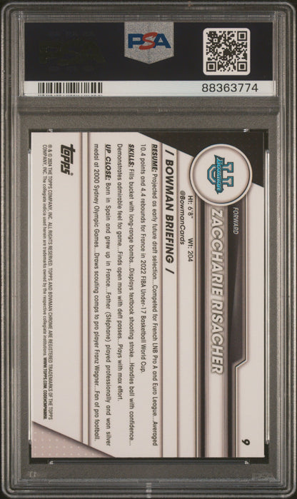 Graded 2023 Topps Bowman U Chrome Zaccharie Risacher #9 Rookie RC Basketball Card PSA 10 Gem Mint