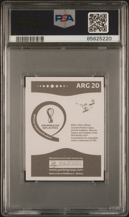 Graded 2022 Panini World Cup Qatar Lionel Messi #ARG20 Gray Back Soccer Sticker Card PSA 10 Gem Mint