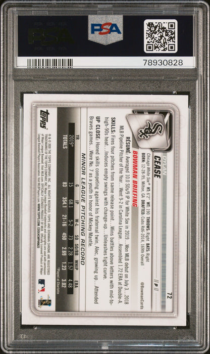 Graded 2020 Topps Bowman Chrome Dylan Cease #72 Rookie RC Baseball Card PSA 10 Gem Mint