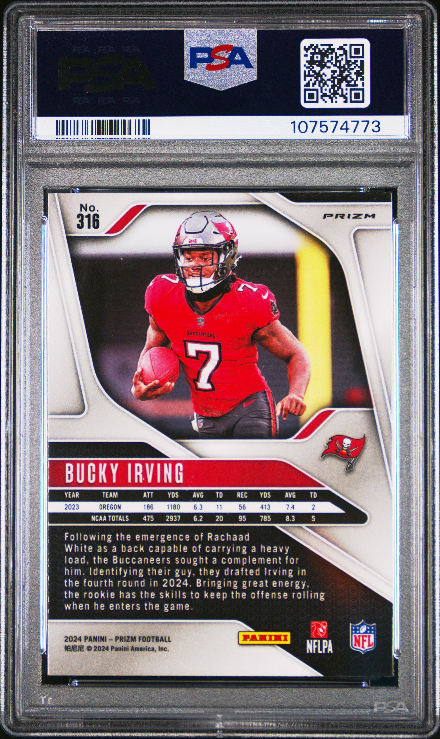 Graded 2024 Panini Prizm Bucky Irving #316 Lazer Prizm Rookie RC Football Card PSA 10 Gem Mint