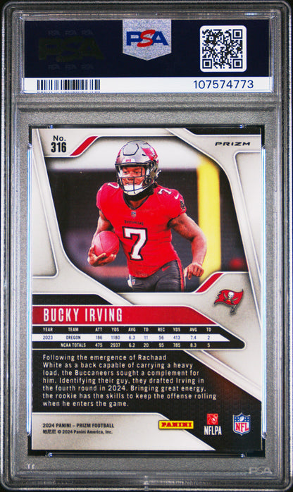 Graded 2024 Panini Prizm Bucky Irving #316 Lazer Prizm Rookie RC Football Card PSA 10 Gem Mint