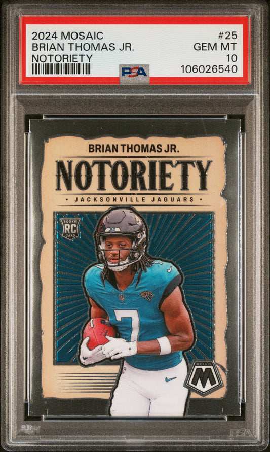 Graded 2024 Panini Mosaic Brian Thomas Jr #25 Notoriety Rookie RC Football Card PSA 10 Gem Mint