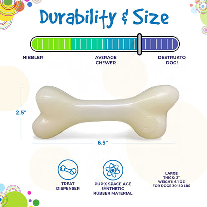 PUP-X Rubber Bone Dog Toy - Durable, Floats, Chew Toy for Large Dogs | USA