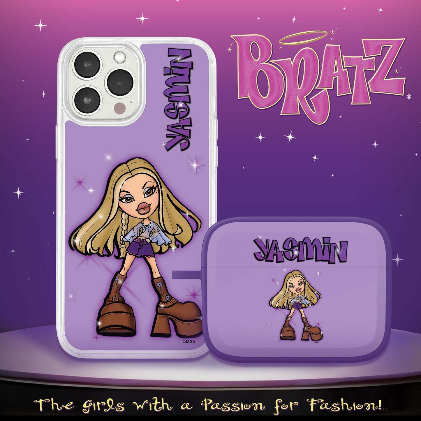 Bratz® Passion For Fashion HD Apple iPhone 15 Mag-Safe Phone Case and AirPods Pro Combo Package