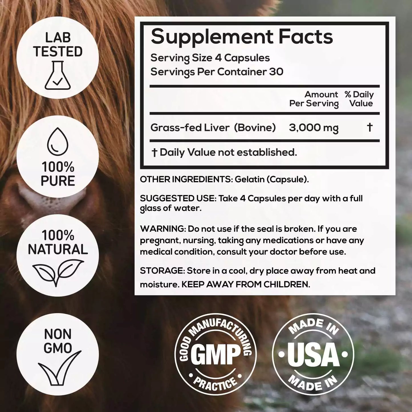 Wholesale case of 6 - NEW: Grass-Fed Beef Liver Capsules - 3000mg per serving