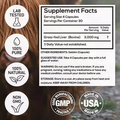 Wholesale case of 6 - NEW: Grass-Fed Beef Liver Capsules - 3000mg per serving