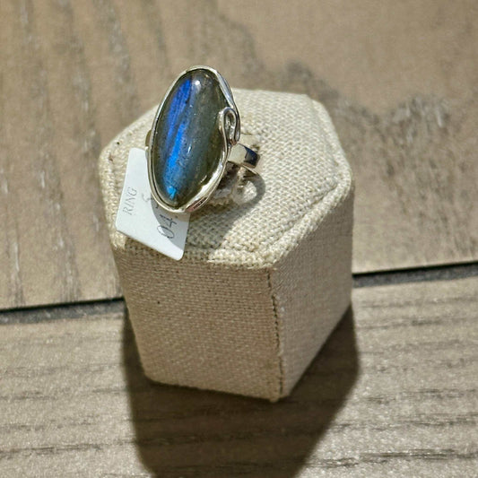 Labradorite Oval Wrapped-Band Ring – Sterling Silver – Size 5 & Size 9